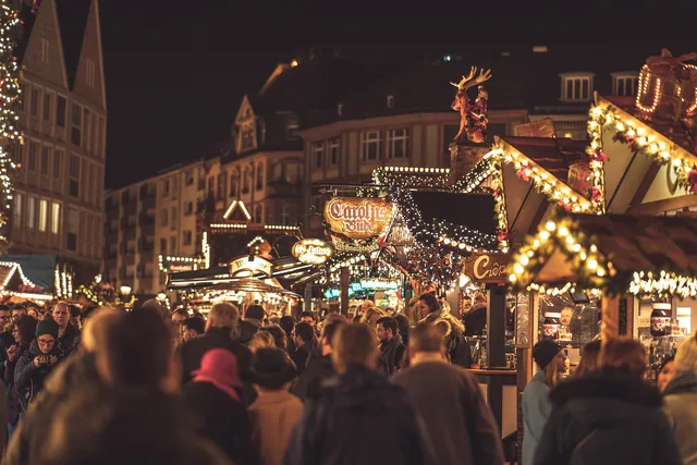 christmas market, christmas, frankfurt, germany, advent, decoration, market, lights, light, bell, stall, evening, night, bells, sale, colorful, shining, xmas, germany christmas, frankfurt christmas, frankfurt christmas market, christkindelmarkt, celebration, winter, city, brown sales, brown market, christmas market, christmas market, christmas market, christmas market, christmas market. Christmas micro influencer campaign ideas for UK retailers